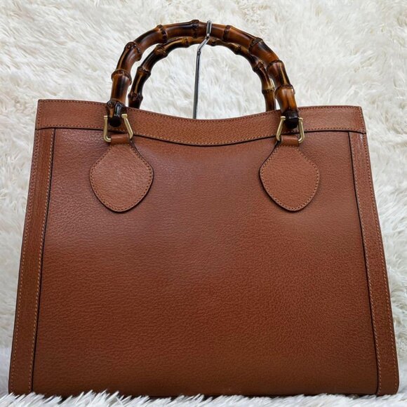 GUCCI VINTAGE DIANA LEATHER BAMBOO TOTE BAG - Picture 2 of 12